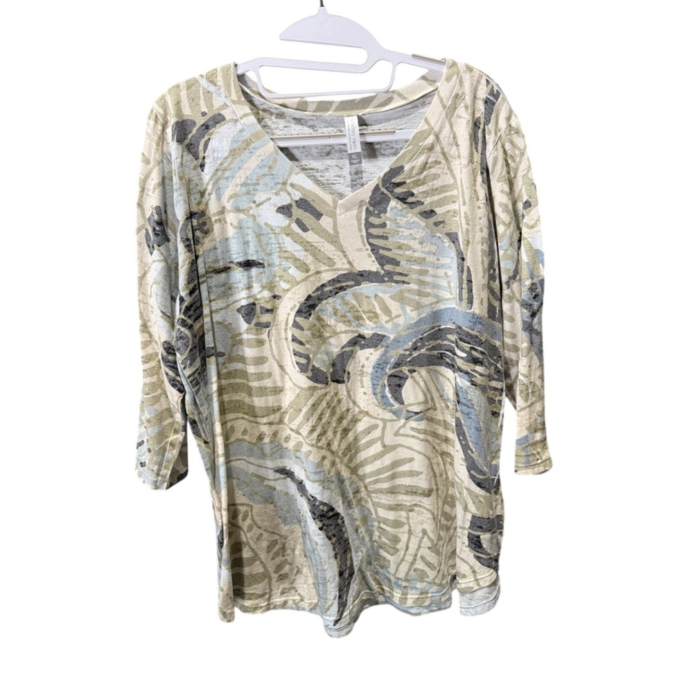 Whimsy Rose (Green) V-Neck‎ Abstract Print Top Women XL